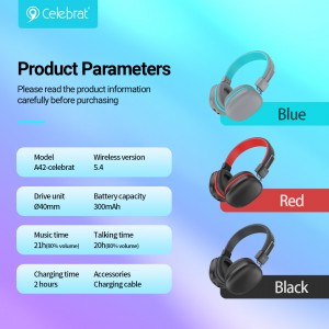 Celebrat A42 Yooj Yim thiab Snug-Fitting Bluetooth V5.4 Headset