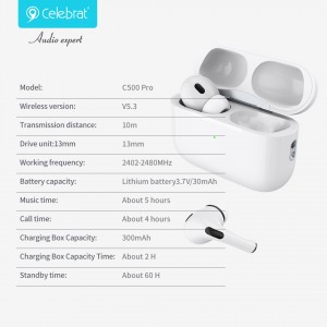 Celebrat C500Pro TWS Earphones with Seamless Connection and Long-term Battery Life