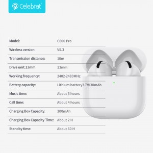 Celebrat C600Pro Compact and Portable TWS Earphones with Powerful Sound Effects, Long Standby Time, thiab yooj yim them