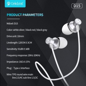 New arrival Celebrat D15 Comfortable In-ear Earphone