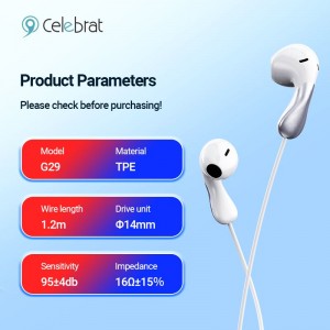 New Arrival Celebrat G29 Wired Earphones that No Noise and No Sound Leakage