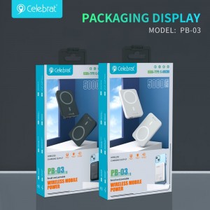 Celebrat PB-03 Portable Power Bank, 5000mAh Battery Pack nrog Wireless + Wired