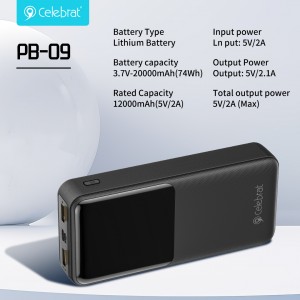Celebrat PB-09 large capacity 20000mAh high texture power bank