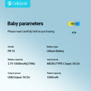 Celebrat PB-10 Built-in Upgraded Polymer Lithium Battery Power Bank