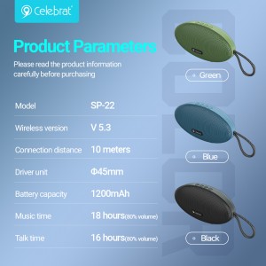 Celebrat SP-22 High-Performance Wireless Speaker, Zoo meej Kev Sib Txuas Ntawm Lub Suab Zoo Thiab Pom Kev Paub