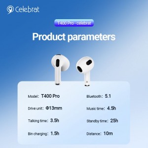 يېڭى يېتىپ كەلگەن تەبرىكلەش T400Pro ھەقىقىي سىمسىز ستېرېئو تىڭشىغۇچ