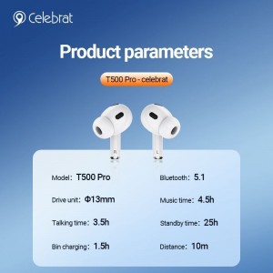 يېڭى يېتىپ كەلگەن تەبرىكلەش T500Pro Shock Stereo ئېففېكتى سىمسىز تىڭشىغۇچ
