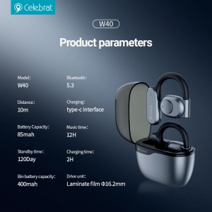 Celebrat W40 TWS earphone, Low latency, LED light display, good game companion