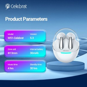 Celebrat W51 Unique Curved Design Earphones ឥតខ្សែ
