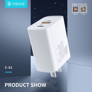 Celebrat C-S1 EU Fast Charging Charger, Supports USB-A (QC18W) + Type-c PD30W