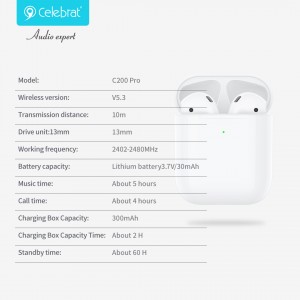 Celebrat C200Pro TWS Wireless Earphones with Ultra Long Standby and High-Quality Sound Effects