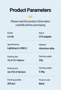 Celebrat CA-08 Plug and Play Lightning iP male to USB-A female Adapter
