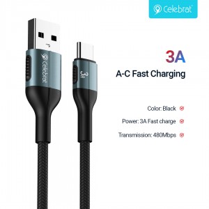 Celebrat CB-30 Safe, Fast, and Durable Charging + Data Transfer Cable For Type-C 3A