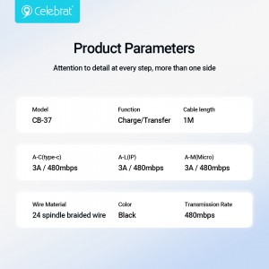 Celebrat CB-37 Charging&Transfer Cable For IOS, Anti-oxidation and Corrosion