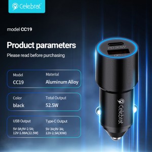 Celebrat CC-19 USB+Type-C Dual Fast Charging Car Charger
