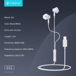 New arrival Celebrat D12 Wired HIFI Sound Quality Earphone