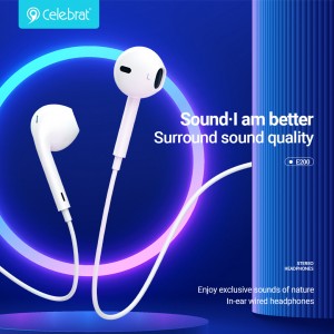 Celebrat E200 Comfortable Wired Earphones, Free to switch songs and make calls.