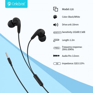 Celebrat G26-wired earphones,high quality earphones with sound insulation for purer sound.
