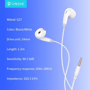 Celebrat G27-wired earphones,high quality earphones with sound insulation for purer sound.