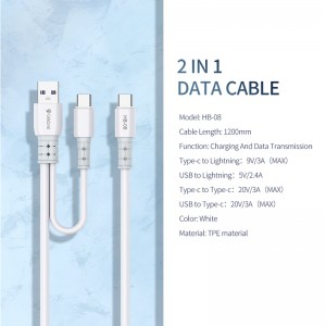 Celebrat HB-08 2 IN 1 Fast Charging + Data Transfer Cable, Say goodbye to single charging method