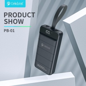 Celebrat PB-01 Large Capacity Power Bank , 30000mAh Battery Pack with USB-C/Lightning/Miscro (Input) and High-Speed PowerIQ Charging Technology for iPhone, Samsung Galaxy, and More.
