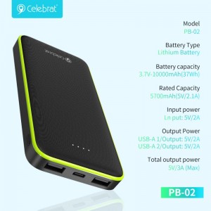 Celebrat Portable Charger Power Bank PB-02,10000mAh Battery Pack with USB-C (Input Only) and High-Speed PowerIQ Charging Technology