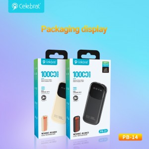 Celebrat New Arrival PB-14 10000mAh Capacity Power Bank, With Type-C and Lightning Cables