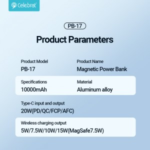Celebrat PB-17 Rugged, Fast-Charging, Ultra-thin Wireless Power Bank