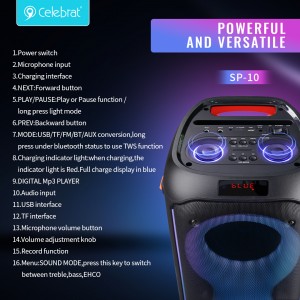 Celebrat SP-10 Wireless Speaker With Led Light And Stereo Sound Quality
