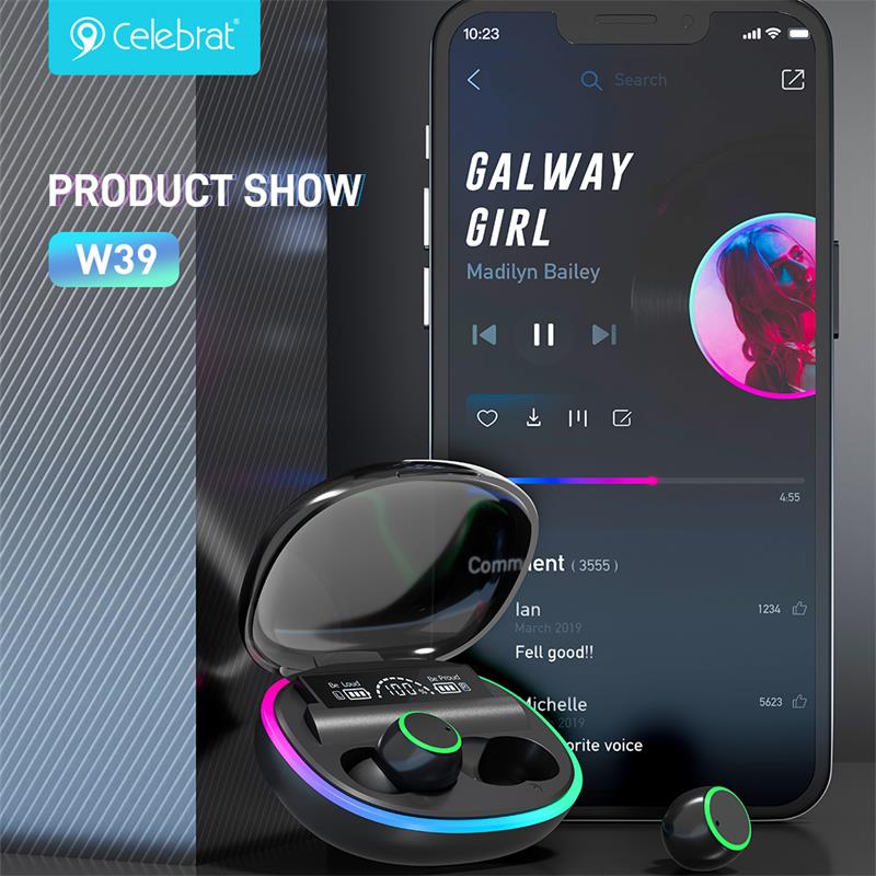 Celebrat W39 TWS earphone，Low latency, LED light display, good game companion