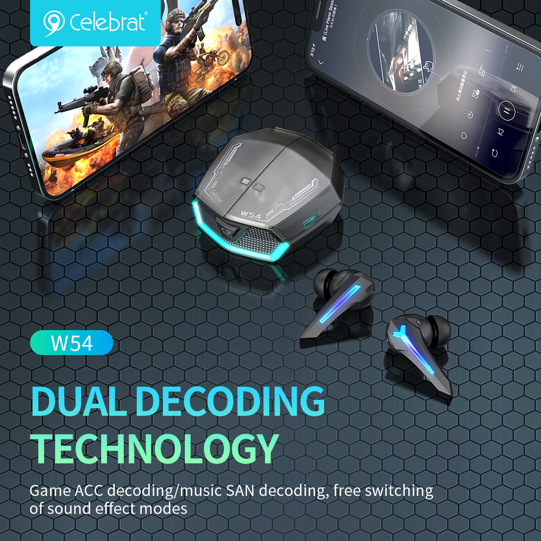 Celebrat New Arrival W54 Game/Music Dual Mode TWS Earphones, Designed Specifically For Esports