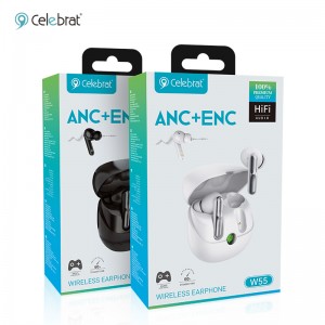 Celebrat W55 Wireless Earphones with ANC noise reduction, dual gaming/music modes, and long battery life