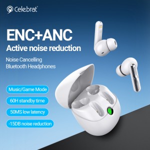 Celebrat W55 Wireless Earphones with ANC noise reduction, dual gaming/music modes, and long battery life