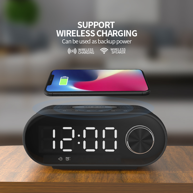 YISON WS-4 Bluetooth Speaker Digital LED Alarm Clock with Wireless Charger